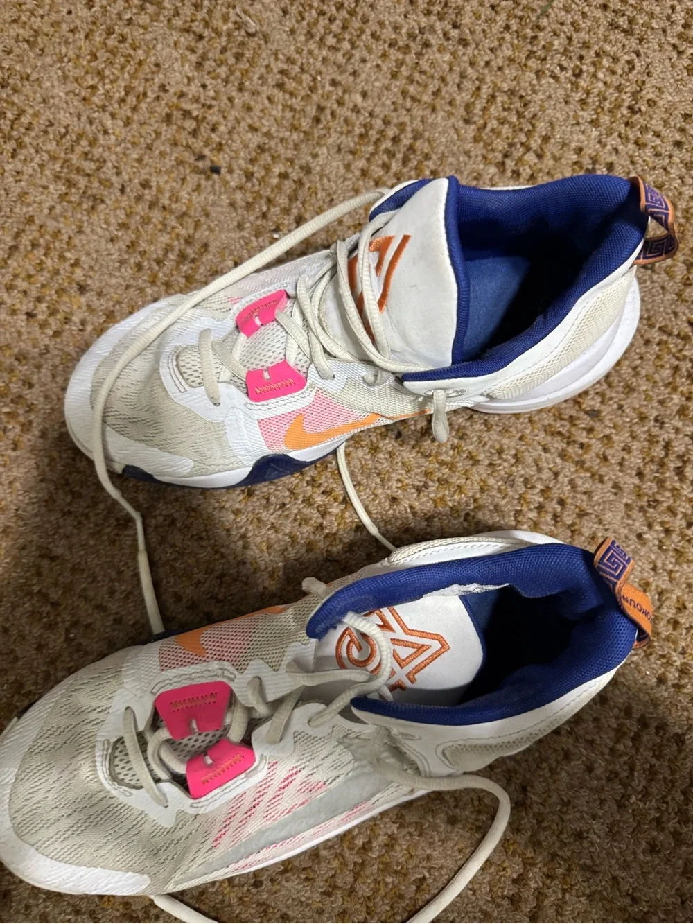 Nike Kids Cream Sneakers with Pink & Navy Accents